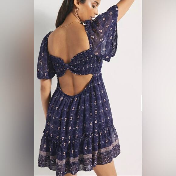 Maeve Anthropologie Smocked Tunic Mini Dress -Blue - Picture 5 of 6